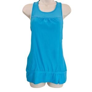 Athleta Sporty Sleeveless Light Blue Racer Back Tank Top Low Ride Elastic Waist